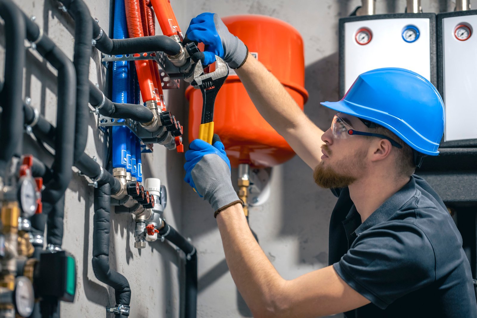 man installs heating system house checks pipes with wrench scaled.jpg